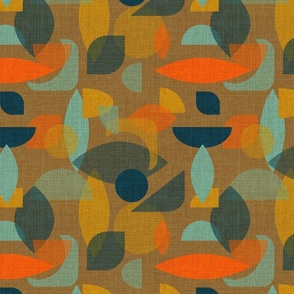 Neutral Mid Century Modern Geometric Kaleidoscope - Orange + Blue + Tan