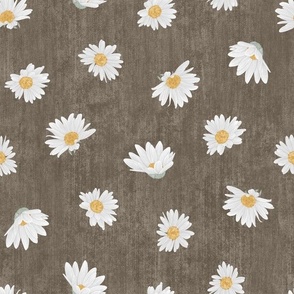 Medium Nature Flowers Dotted Daisy Florals on Beige Textured Background