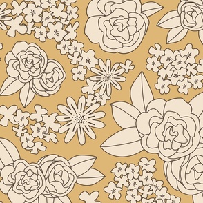 Large cream floral on mustard gold