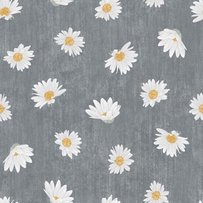 Medium Nature Flowers Dotted Daisy Florals on Light Blue-Gray Textured Background