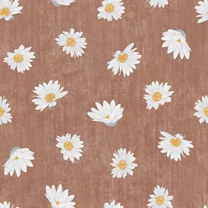Medium Nature Flowers Dotted Daisy Florals on Muted Peach Textured Background