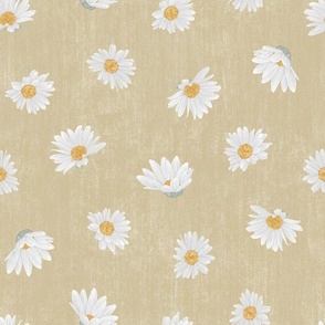 Medium Nature Flowers Dotted Daisy Florals on Off-White Textured Background