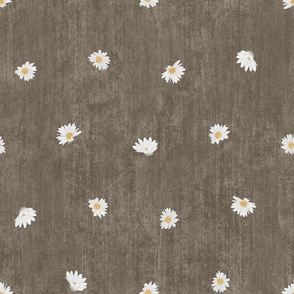 Small Nature Flowers Dotted Daisy Florals on Beige Textured Background