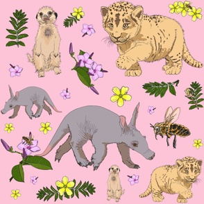 Baby Animals, Bees & Flowers on Pale Pink