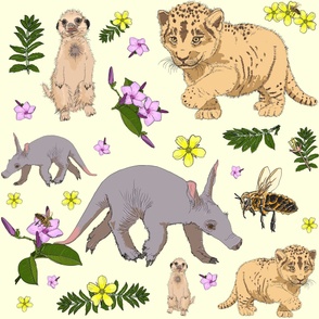 Baby Animals, Bees & Flowers on Pale Yellow