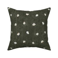 Small Dotted Daisy Florals on Dark Hunter Green Textured Background