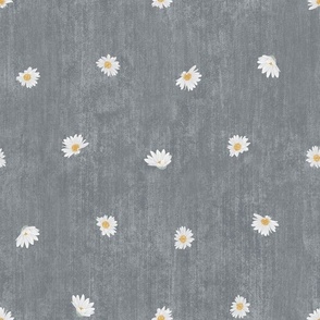 Small Nature Flowers Dotted Daisy Florals on Light Blue-Gray Textured Background
