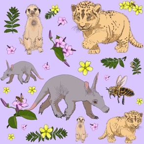 Baby Animals, Bees & Flowers on Blue Lilac