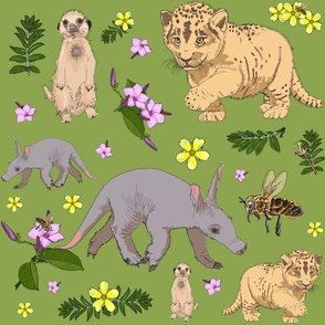Baby Animals, Bees & Flowers on Grass