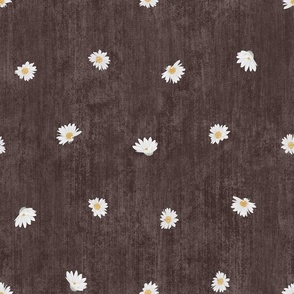Small Nature Flowers Dotted Daisy Florals on Muted Burgundy Textured Background
