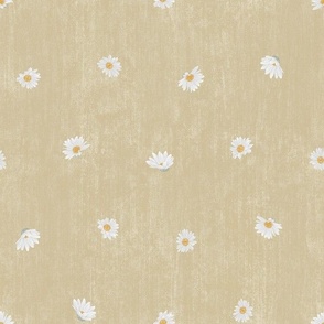 Small Nature Flowers Dotted Daisy Florals on Off-White Textured Background