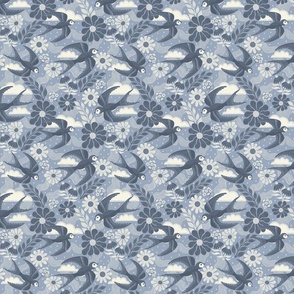Floral Swallow Pattern Blue
