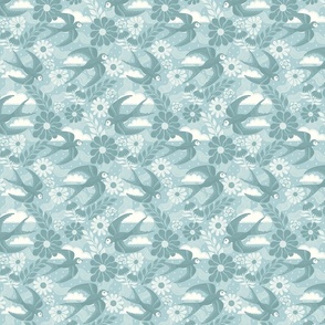 Floral Swallow Pattern teal