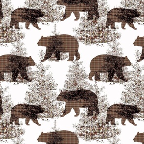 Bears in Forest - Red Plaid