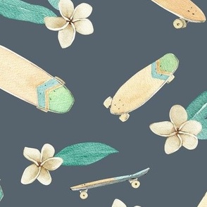 (XL) Mini Longboards and Frangipani Flower in stormy gray Extra Large scale