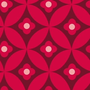 Retro Red Flowers on Christmas Mid Century Circles 