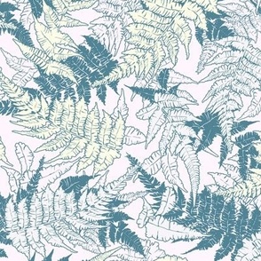 Garden Charm Ferns in Teal and Butter - medium scale