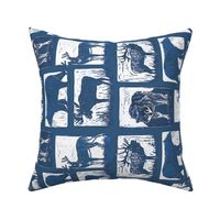 Mountain monarchs block print blue sideways