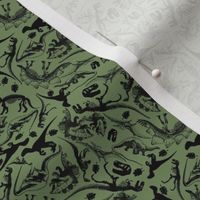 Ditsy Dinosaurs (925) White on Green