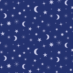 Small Boho Crescent moon and stars on Navy blue 