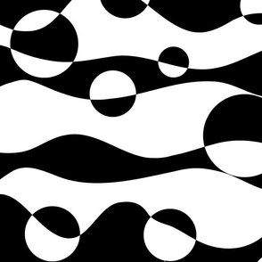 bubbles waves mod op art black and white