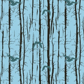 Forest Flight of Birds in Teal - medium scale