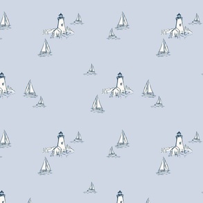 Lighthouses and Sailboats on a Sea of Blue