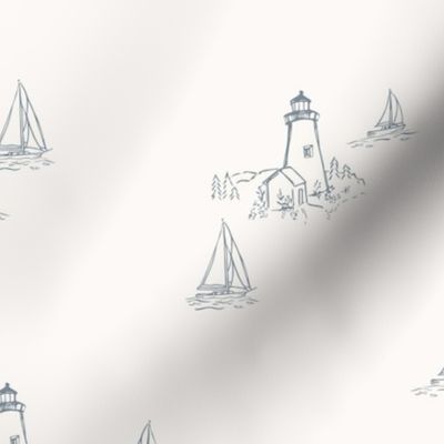 Lighthouses and Sailboats on an Ivory Sea