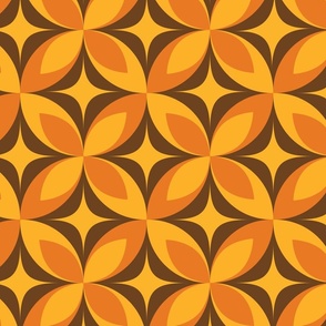 Mid Century atomic starbursts on orange and mustard yellow  geometric Leaves