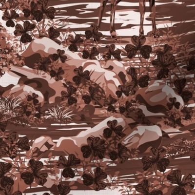 Russet Brown Deer Toile De Jouy Woodland Animals | Chocolate Brown Monochrome Antique Toile Stag Farmhouse Decor | Mono Earthy Tones Brown Landscape Light Linen Texture
