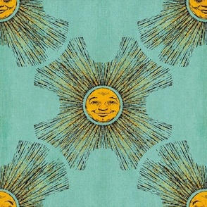 Crisscross Celestial Suns on Aqua Background