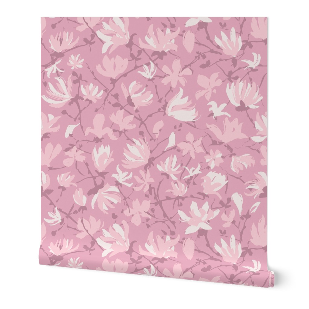 Magnolia Blossoms | Pink White Mauve on Pink | Large scale