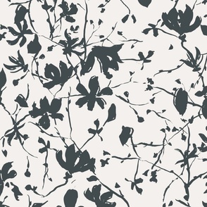 (L) Star Magnolias in Charcoal Black Silhouette on Cream White | Large Scale