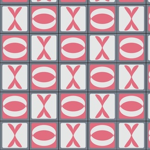 Hugs and Kisses on a Tic Tac Toe Grid in Pink and White,for Valentine's Day
