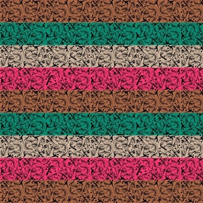 Ditsy Dinosaurs (925) Black on Pink Teal Green Cream  Orchard Yellow Stripes 