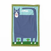 blue cat tea towel