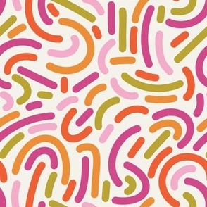 Abstract noodle line art - bright sherbet orange, pink, green