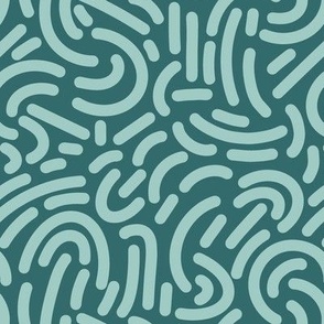 Abstract noodle line art - mint green on teal