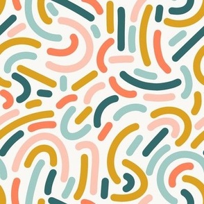 Abstract noodle line art - pink, mustard yellow, teal