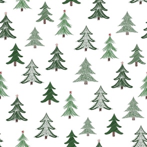 Oh Christmas Tree - forest green trees on white