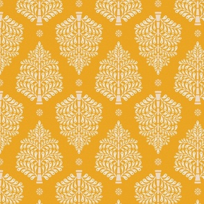 ornate trees-block print-gold yellow-medium scale