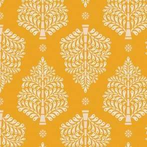ornate trees-block print-gold yellow-large scale