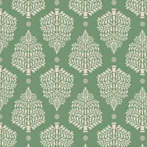 ornate trees-block print-warm green-medium scale