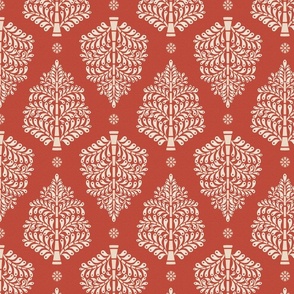 ornate tree-block print-chilli red-medium scale