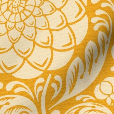 dahlia garden-arts and craft-old gold yellow-large scale