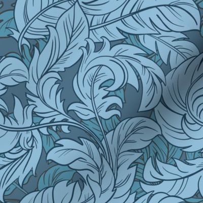 Modern Vintage Giant Feather Leaves blue