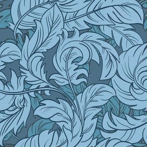Modern Vintage Giant Feather Leaves blue