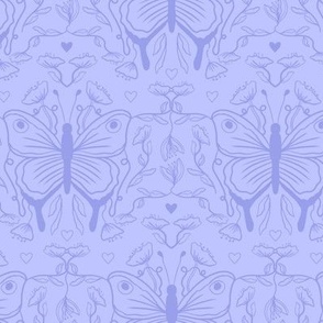 Butterfly and flowers whimsical half drop in periwinkle purple