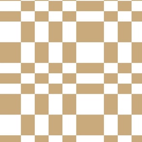 Tan checker print in orange and white checker board