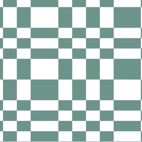 Sage blue green checker print uneven abstract checkerboard
